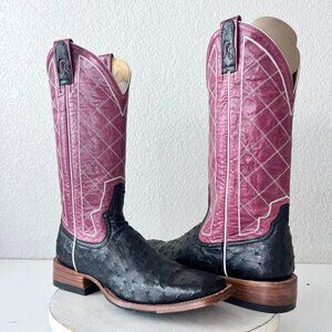NEW Rod Patrick Mens Cowboy Boots 10.5AA Black Full Quill Ostrich Square Toe
